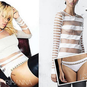 $268  EDUN Coral SHEER Crewneck SILK Sweater RIHANNA* L